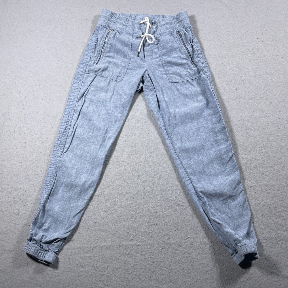 Athleta Cabo Linen Jogger Women Size 0 Relaxed Fit Blue Chambray Athleisure